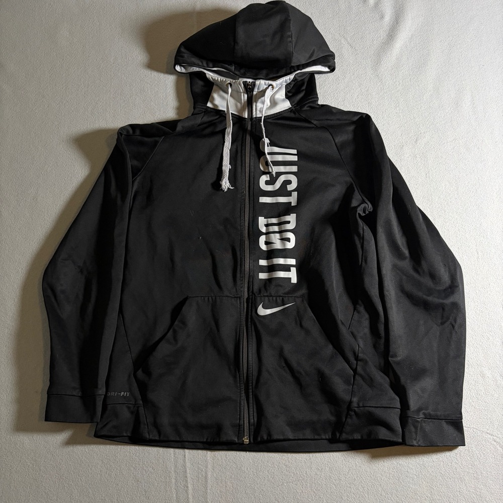 Nike Dri-Fit Just Do It Mens Full Zip Hoodie Black White Large 860465-010